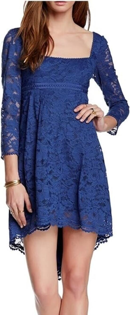 Free People Petit Trianon Royal Blue Lace Babydoll Empire Waist Mini Dress 0